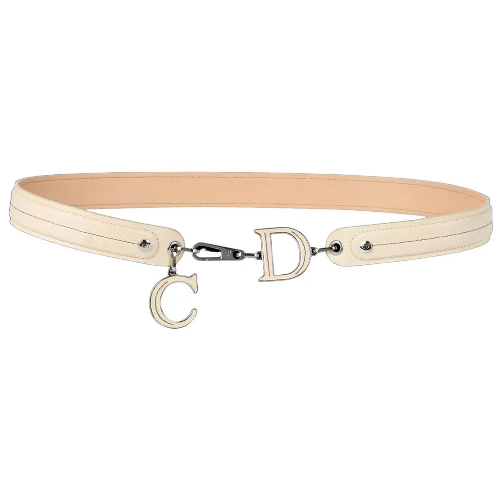 Dior White Leather CD Logo Belt