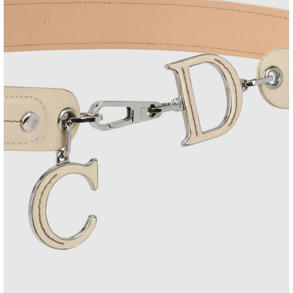 Dior White Leather CD Logo Belt